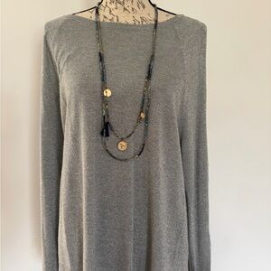 VINCE CAMUTO SILVER METALLIC OPEN LONG SLEEVE KNIT TOP